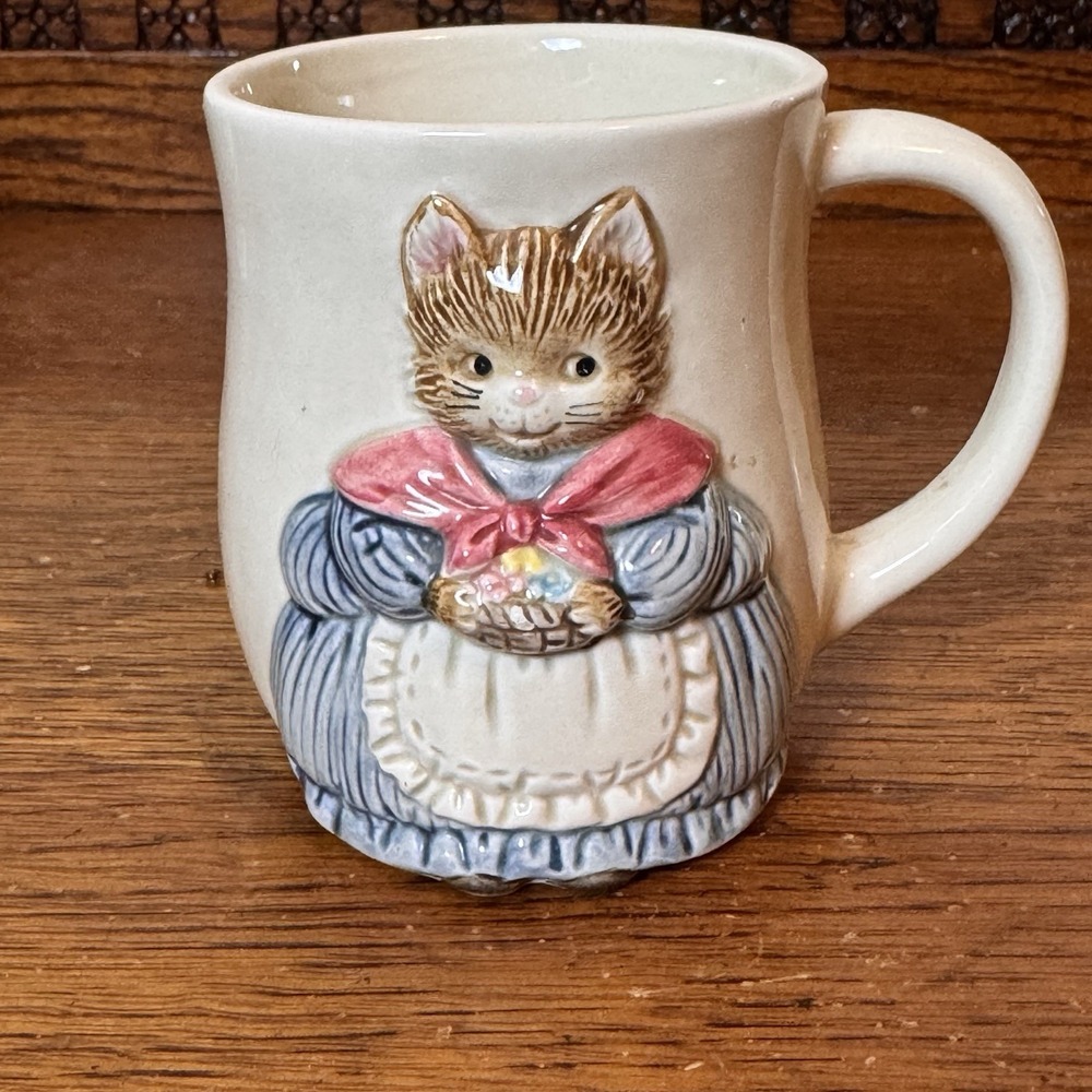 Vintage Otagiri Cat Mug Raised Relief Kitten in Dress Handcrafted Japan